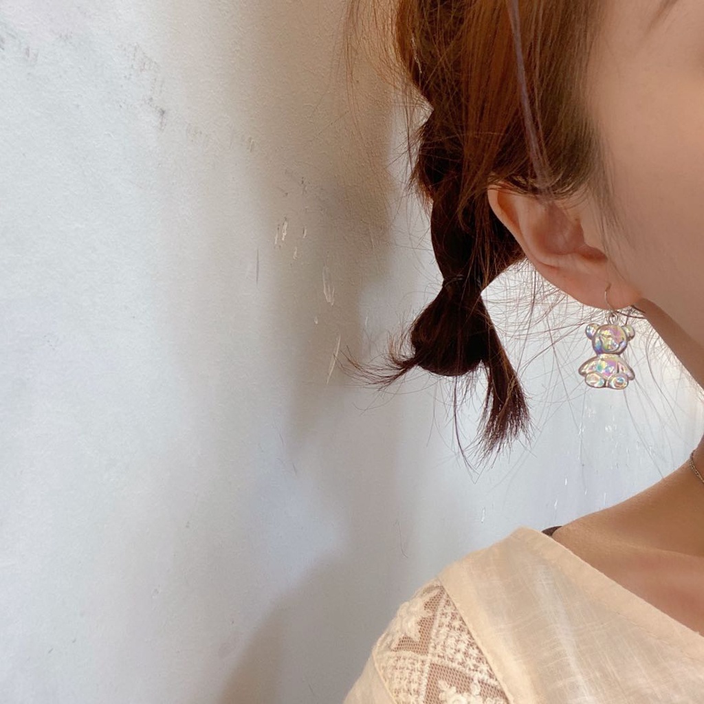 Khuyên tai hình gấu trong suốt nhiều màu laser ngọt ngào cho nữ 22688