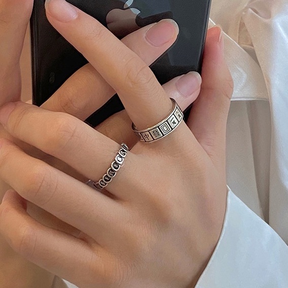 Nhẫn hở mạt chược mặt hình đồng tiền phong cách retro thời trang cho nữ