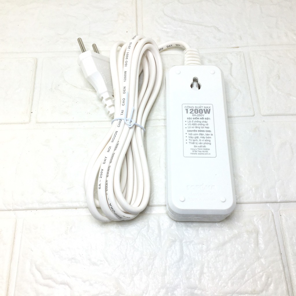 Ổ cắm 3 liền dây dài 3B3, 3B5 SOPOKA dây dài 2.5m và 4.5m chịu tải 1200w dùng gia đình cắm quạt, sạc điện thoại