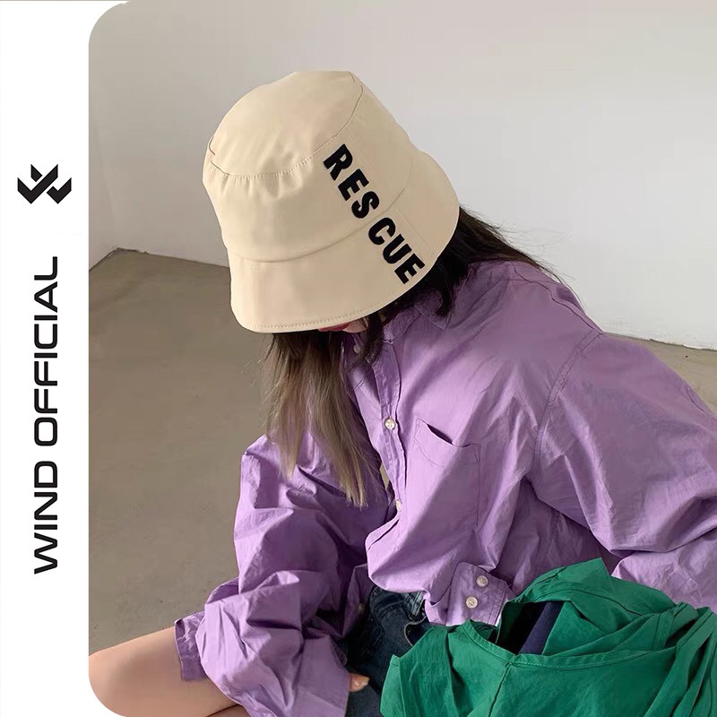 Nón bucket vành tròn WIND unisex thêu vành RESCUE mũ tai bèo nam nữ ulzzang