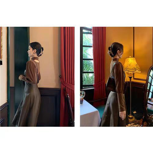 Váy đầm da dáng xòe hai dây retro trẻ trung sành điệu