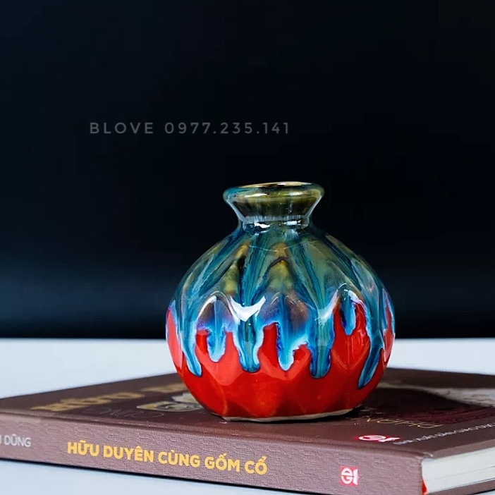 Bình hoa, Lọ hoa mini men hoả biến đỏ trang trí nhà cửa văn phòng quán cà phê
