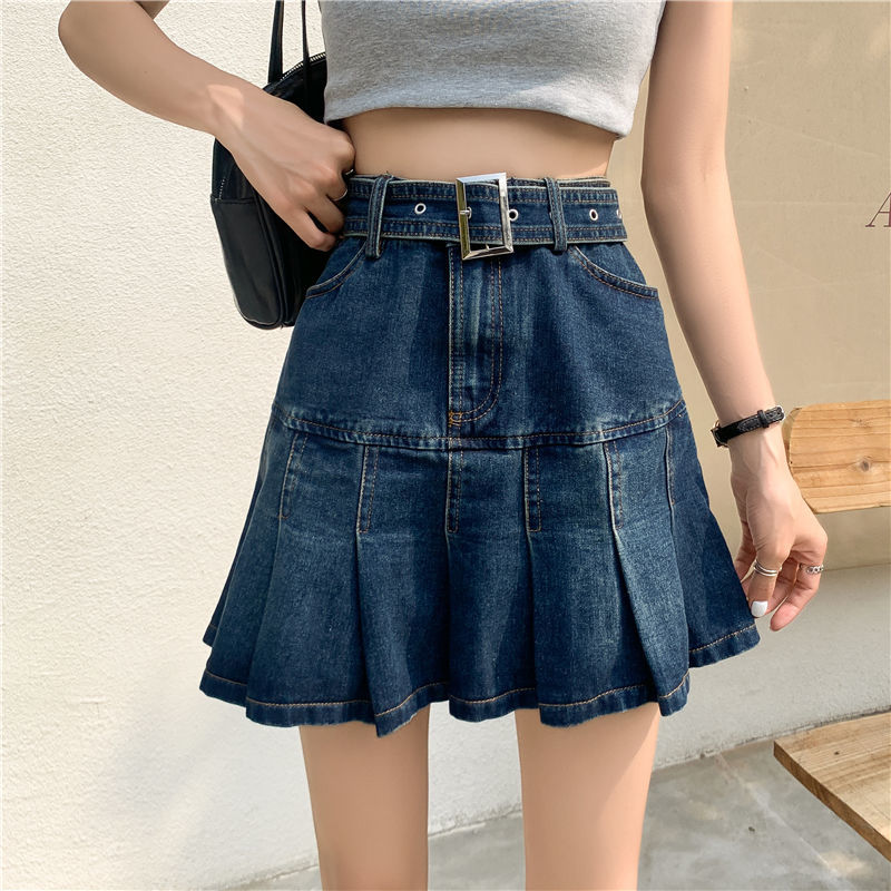 Chân Váy Jeans Lưng Cao Phong Cách Hàn Quốc Cho Nữ