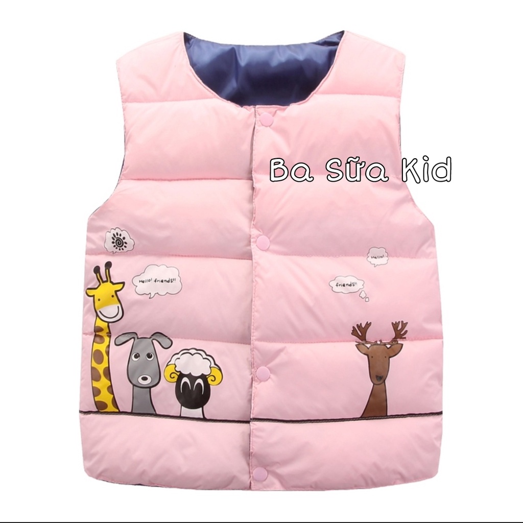 Áo phao ba lỗ in hình dễ thương cho bé trai bé gái từ 12 tháng đến 8 tuổi. Áo phao cho bé từ 13kg - 30kg Hàng Quảng Châu