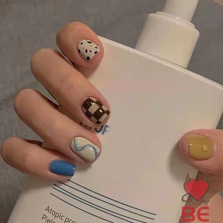 YADORNOS Set 24 móng tay giả dạng nhấn gel thạch họa tiết sọc ca rô phong cách Pháp thời trang