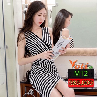 Đầm Body Sọc Kẽ Đắp Chéo