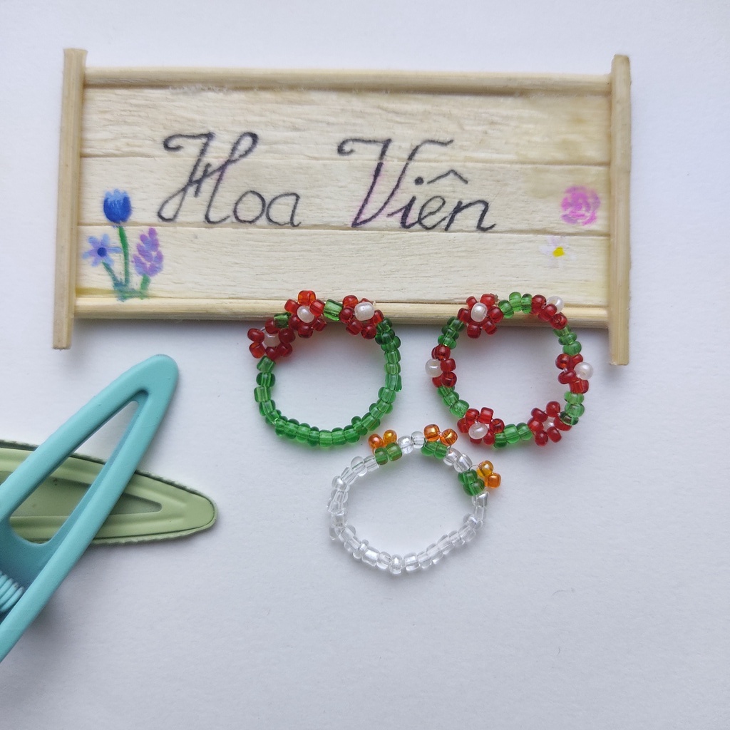 Nhẫn hạt cườm hình hoa nữ tính thanh lịch Ảnh thật