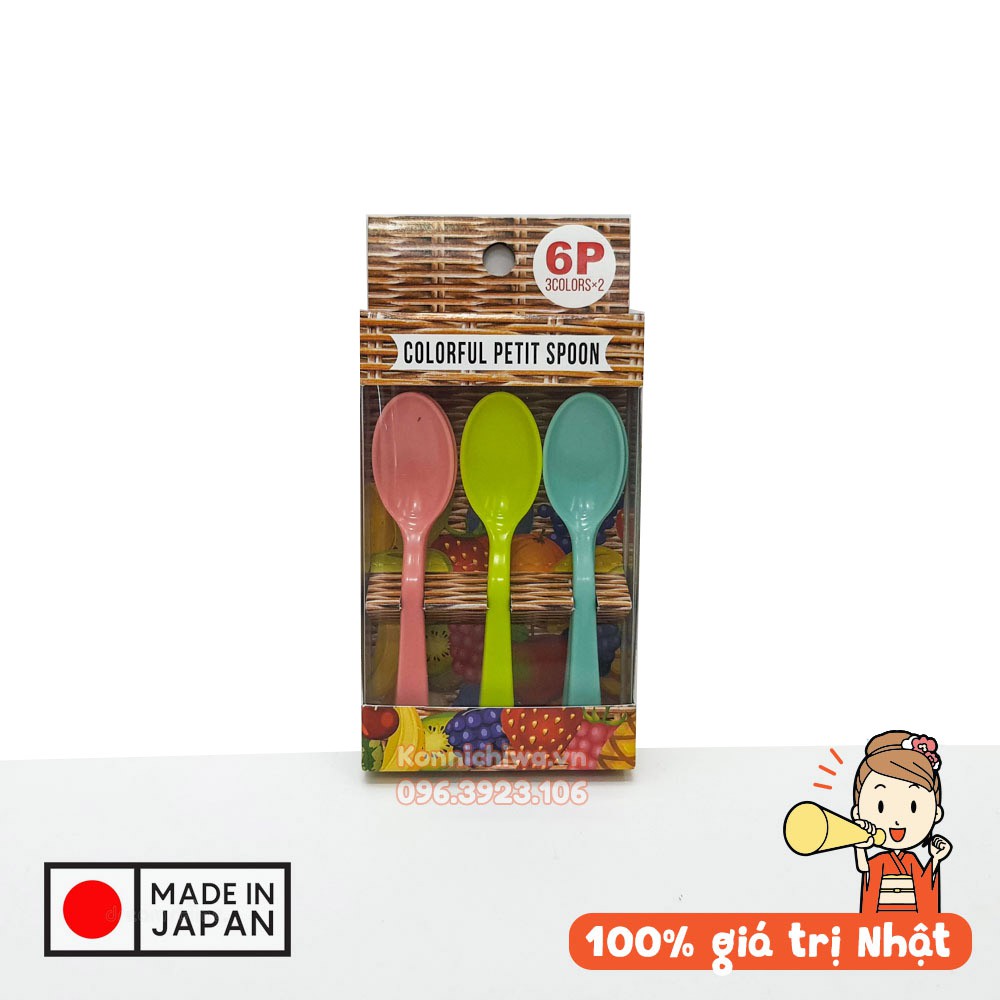 Hộp set 6 thìa nhựa ECHO nhiều màu Colorful Petit Spoon - thìa nhỏ ăn sữa chua, uống trà, cafe | hàng nội địa Nhật