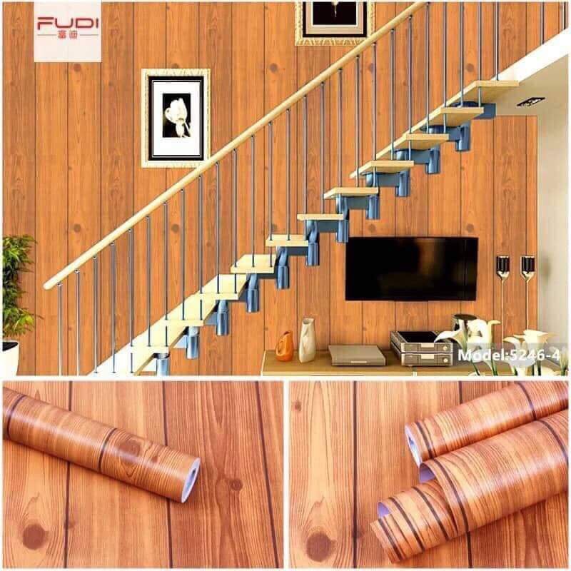 10m giấy dán tường giả gỗ nâu