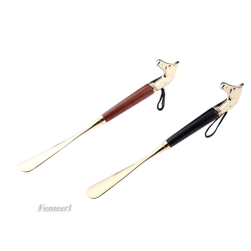 [Fenteer1] Sừng Giày Bằng Kim Loại Tay Cầm Bằng Gỗ Dài 32cm / 2.6inch Màu Đen