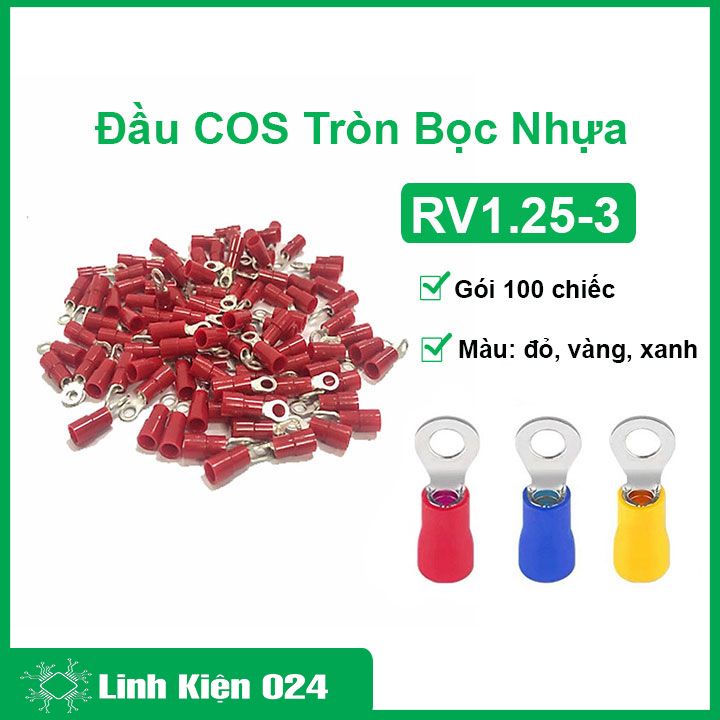 Đầu cos tròn bọc phủ nhựa 100cái RV 1.25-3 mm