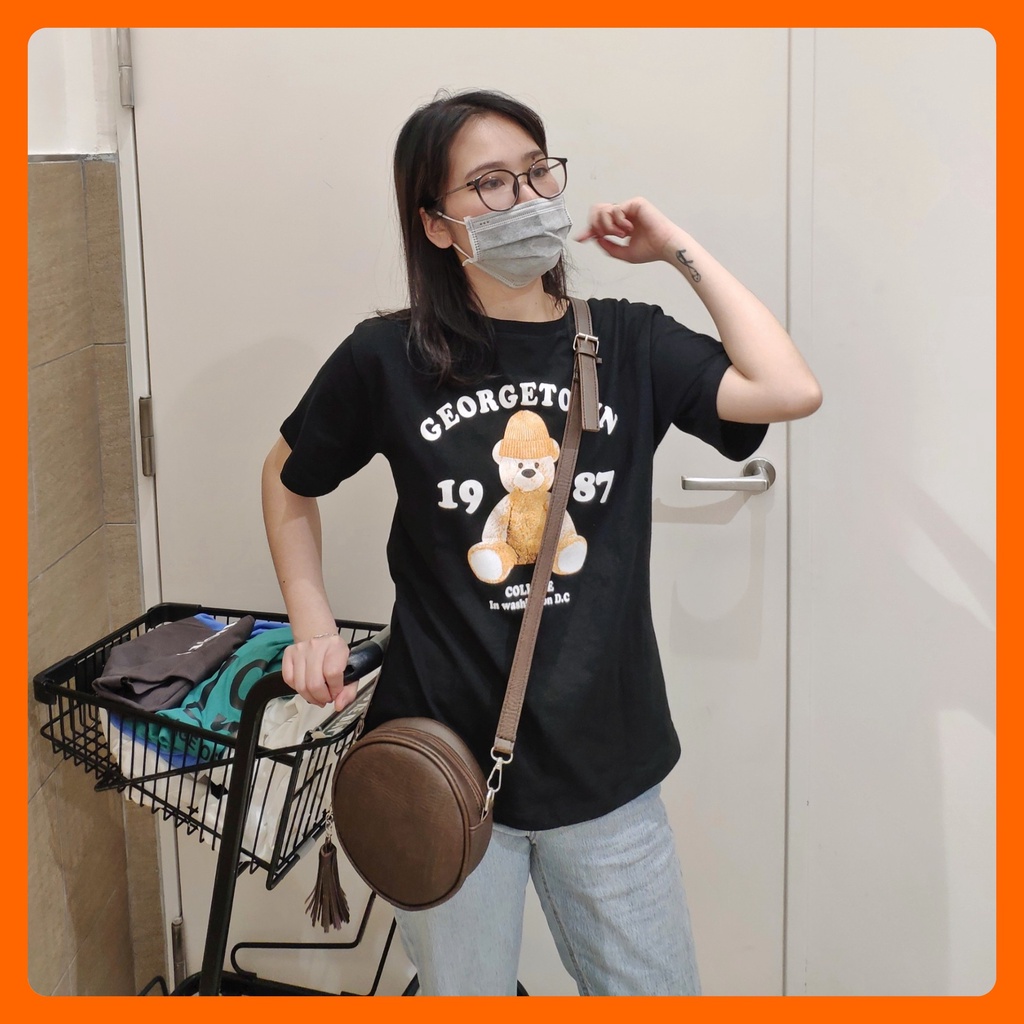 Áo phông unisex tay lửng in Gấu 1987 đẹp hàng chuẩn Quảng Châu 3158 cao cấp thời trang nam nữ giá rẻ