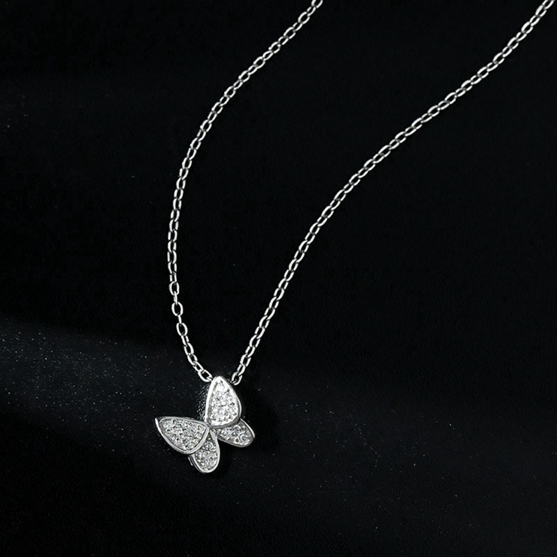 Vòng cổ choker ngắn bằng kim loại màu vàng/bạc phối mặt hình bướm đính zircon kiểu Hàn Quốc cho nữ