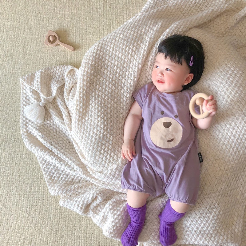 Áo Liền Quần Tay Ngắn Bằng Vải Cotton In Họa Tiết Hoạt Hình Dành Cho Bé Trai Gái 0-18 Tháng Tuổi