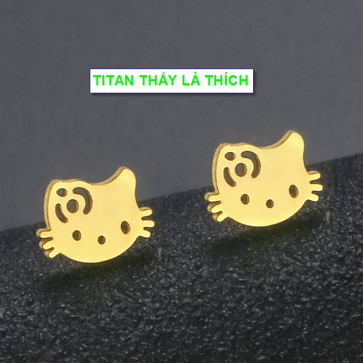 Bông tai nhỏ xinh nữ titan mèo cute - Hàng titan vàng 18k sáng bóng đẹp - Cam kết 1 đổi 1 nếu đen và gỉ sét