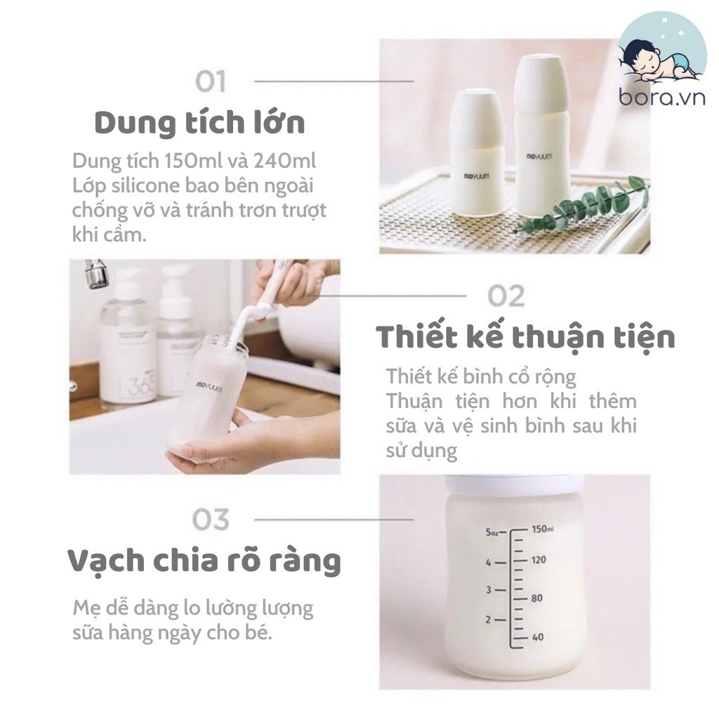 Bình sữa Moyuum thủy tinh tráng silicon Hàn Quốc 150ml 240ml