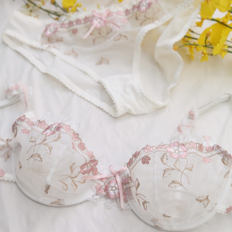 Bộ Đồ Lót Có Gọng Không Đệm Ren Hoa Anh Đào Nhật Bản B067 | BigBuy360 - bigbuy360.vn