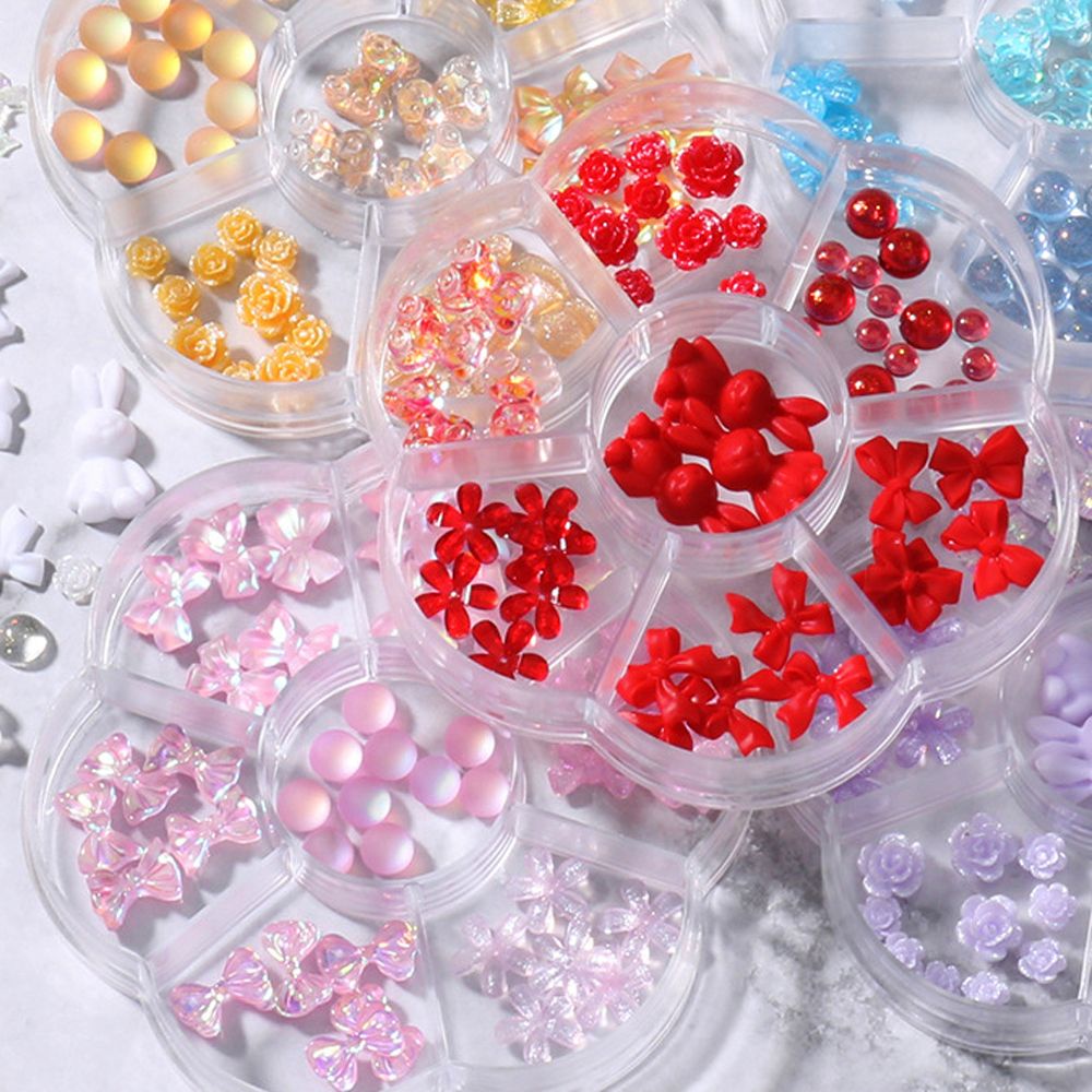 [Hàng mới về] Hộp phụ kiện trang trí móng tay thiết kế 7 ngăn hình hoa hồng/ gấu/ bướm/ hoa 3d độc đáo thời trang