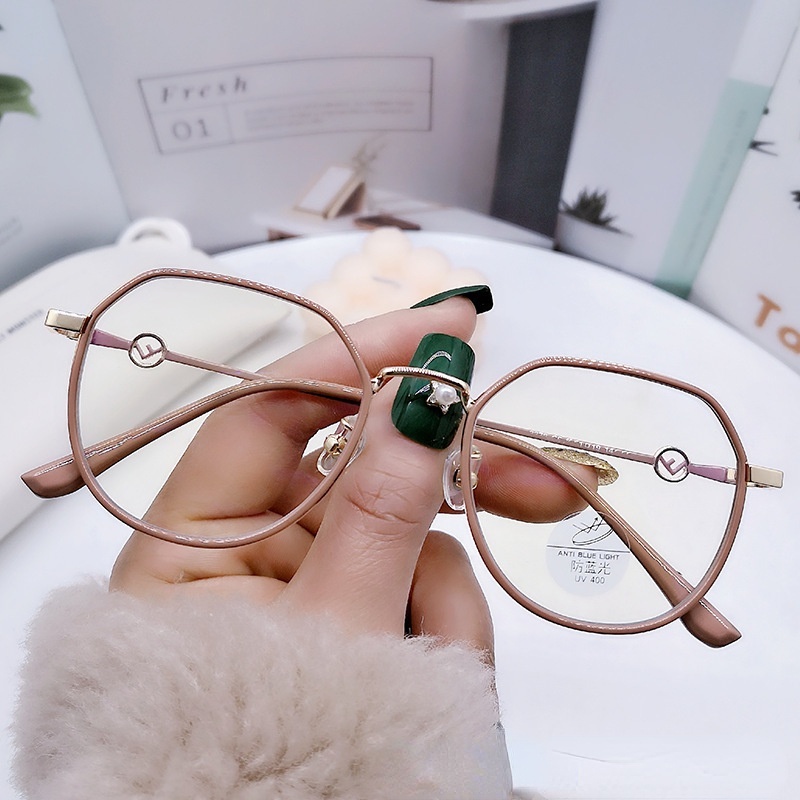 Mắt kính gọng kim loại tròn chống bức xạ phong cách retro Hàn Quốc