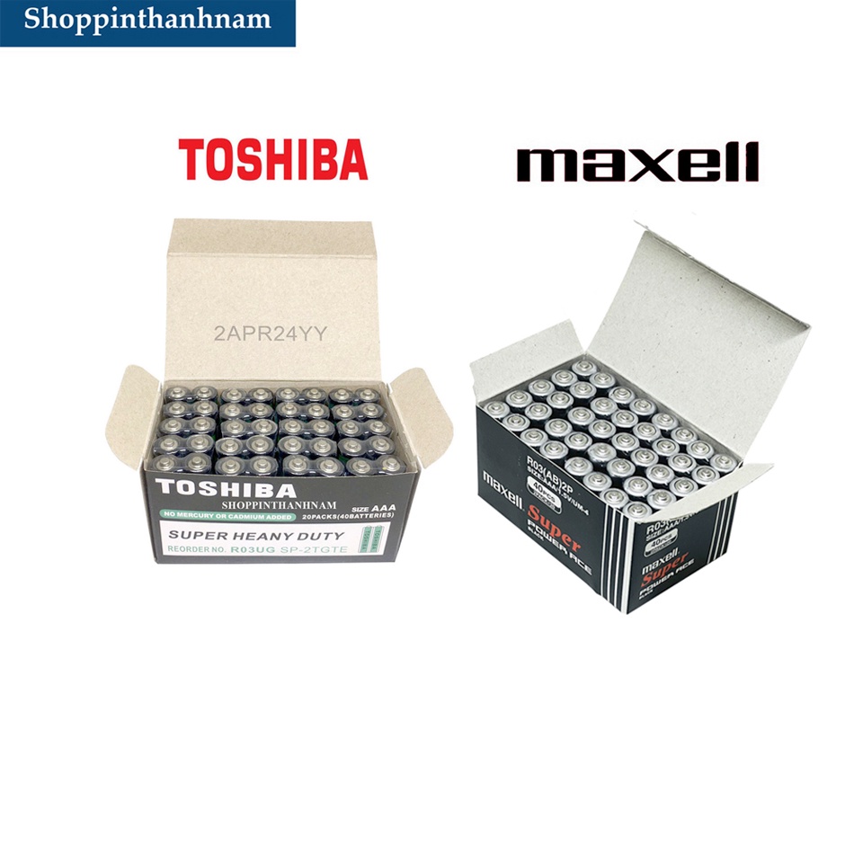 Hộp 40 Viên Pin Đũa AAA MAXELL , TOSHIBA - Hàng Nhập Khẩu
