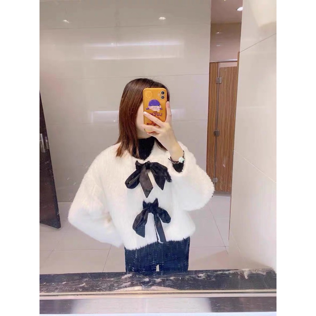 Áo khoác len dệt kim màu trắng áo khoác cardigan phụ nữ dày mùa đông