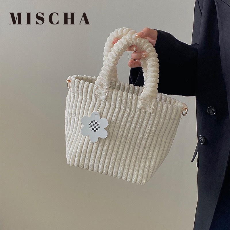 MISCHA Túi Xách Nhung Kẻ Thiết Kế Dễ Thương Phong Cách Hàn Quốc Dành Cho Nữ