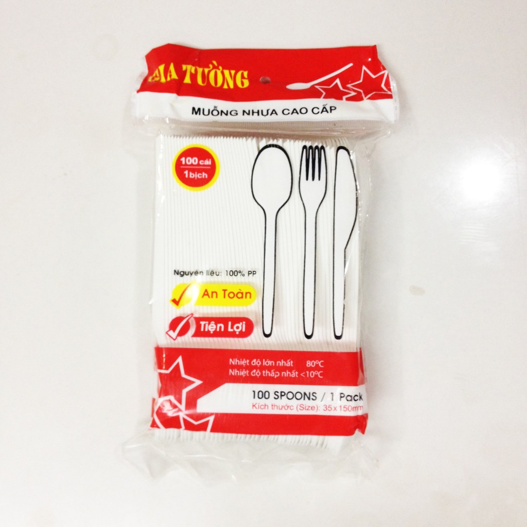 1 Bịch 100 Thìa nhựa Gia Tường dùng 1 lần