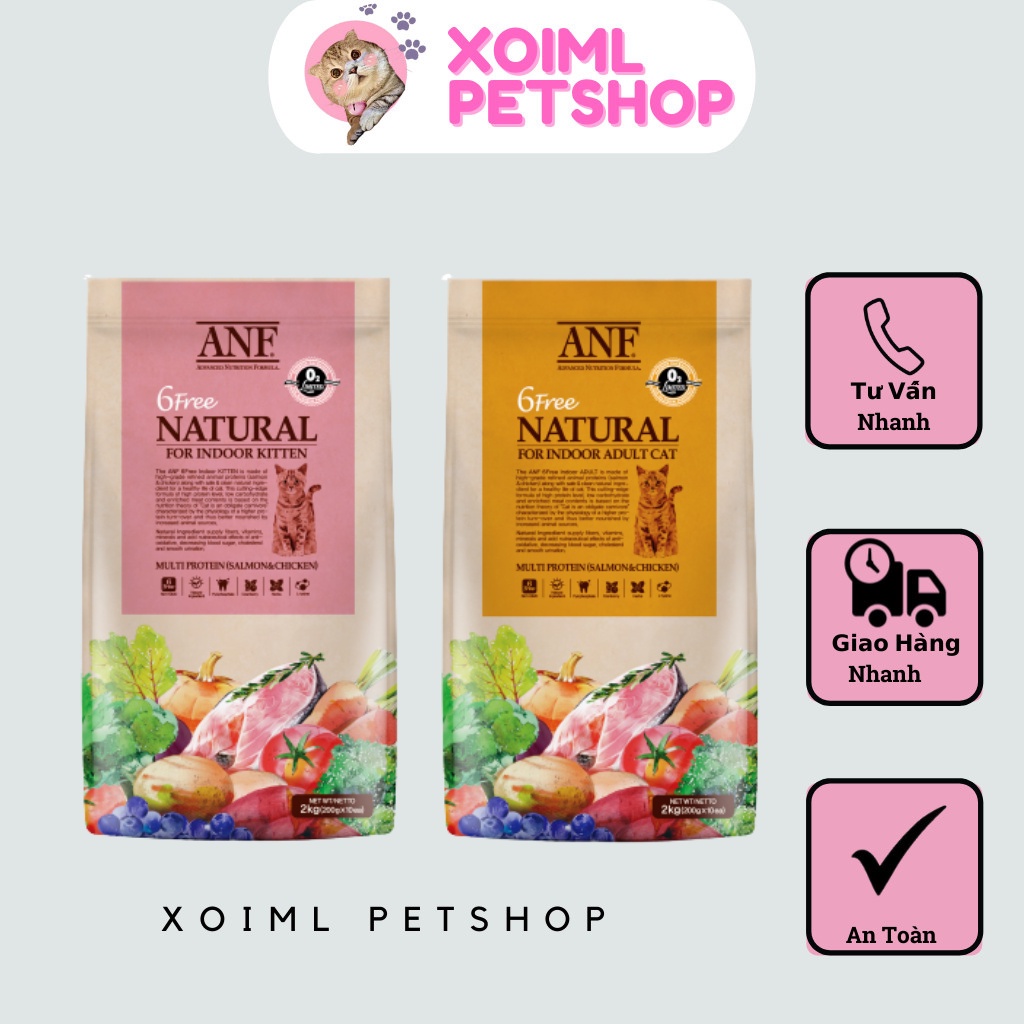 Hạt ANF 6Free Indoor dành cho Mèo con & mèo trưởng thành, thức ăn hữu cơ ANF 6Free - Gà, Vịt, Cừu & Cá Hồi