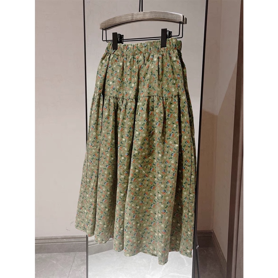 𝗺𝗶𝗲 𝘀𝘁𝘂𝗱𝗶𝗼 - HÀNG CÓ SẴN Chân váy chun lưng thoải mái xanh hoa nhí vintage