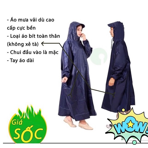 Áo Mưa Bít Vải Dù Da Cá Cao Cấp Người Lớn Màu Xanh Đen