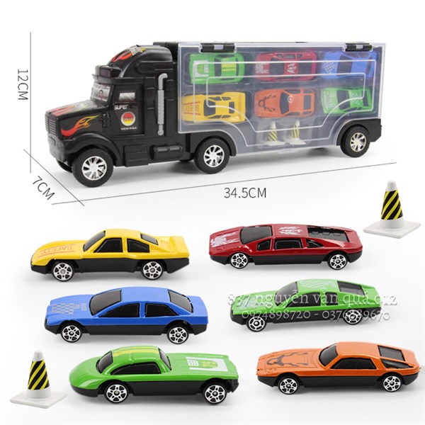 [Hàng cao cấp] Hộp đồ chơi xe container chở xe trớn (6 xe) xe đua bánh trớn y hình cho bé  258-24