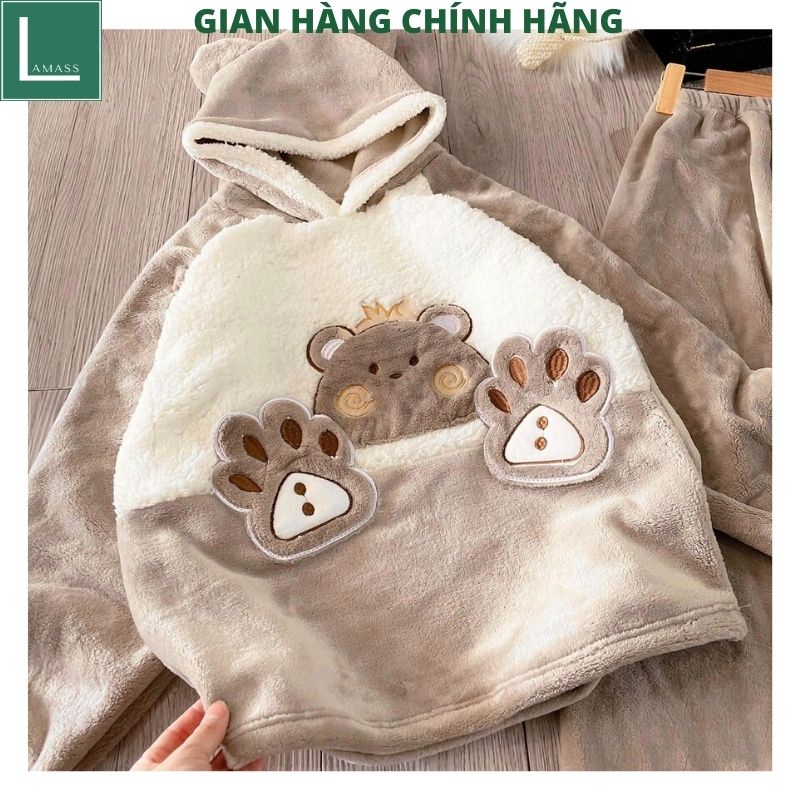 Bộ Lông chuột bàn tay mặc nhà nữ siêu xinh kute dễ thương , bộ ngủ lông cừu hàn quốc xịn xò - LAMASS