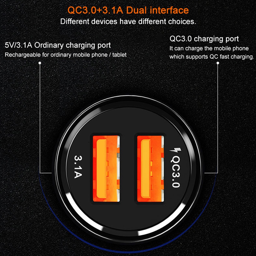 Tẩu Sạc Nhanh 3.0 12V 30W Trên Xe Ô Tô Cho Điện Thoại Android iPhone