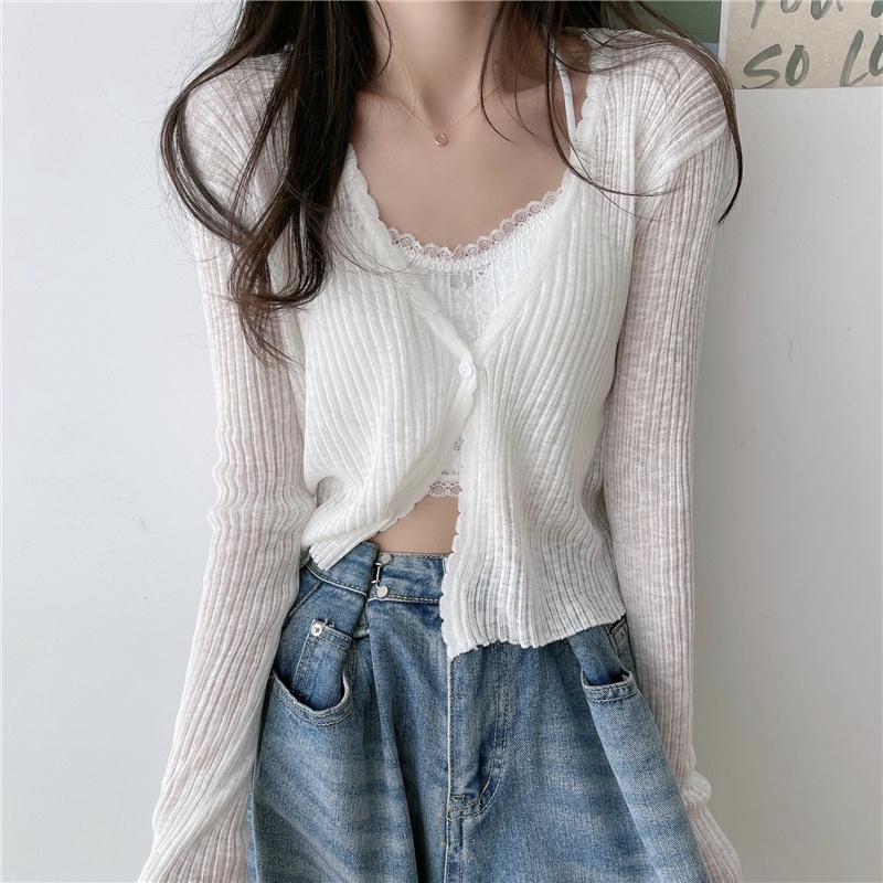 Áo khoác len cardigan mỏng khoác ngoài Hàn Quốc dài tay Áo cardigan len khoác ngoài Thời trang