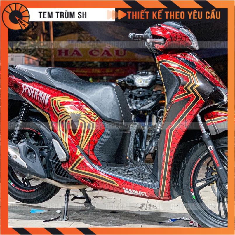 Tem trùm SH Spiderman đỏ vàng Marvel decal 3 lớp  thiết kế theo yêu cầu