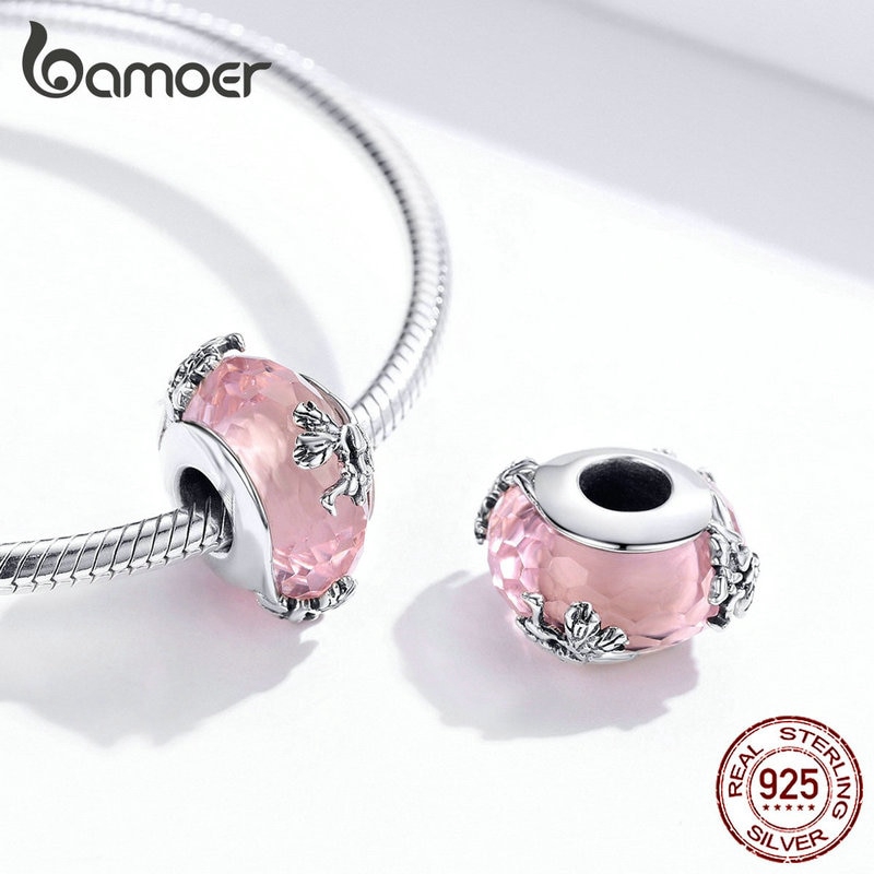 Phụ Kiện Hạt Trang Sức Bamoer SCC1285 Bằng Bạc S925 Hình Cánh Bướm Đính Hạt Pha Lê Phong Cách Châu Âu DIY