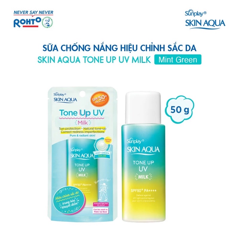Sữa chống nắng kiềm dầu nâng tông Sunplay Skin Aqua Tone Up UV Milk (Mint Green) 50g