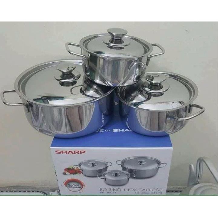 Bộ 3 nồi Inox sharp dùng được bếp từ, bếp điện, bếp hồng ngoại, bếp gas …