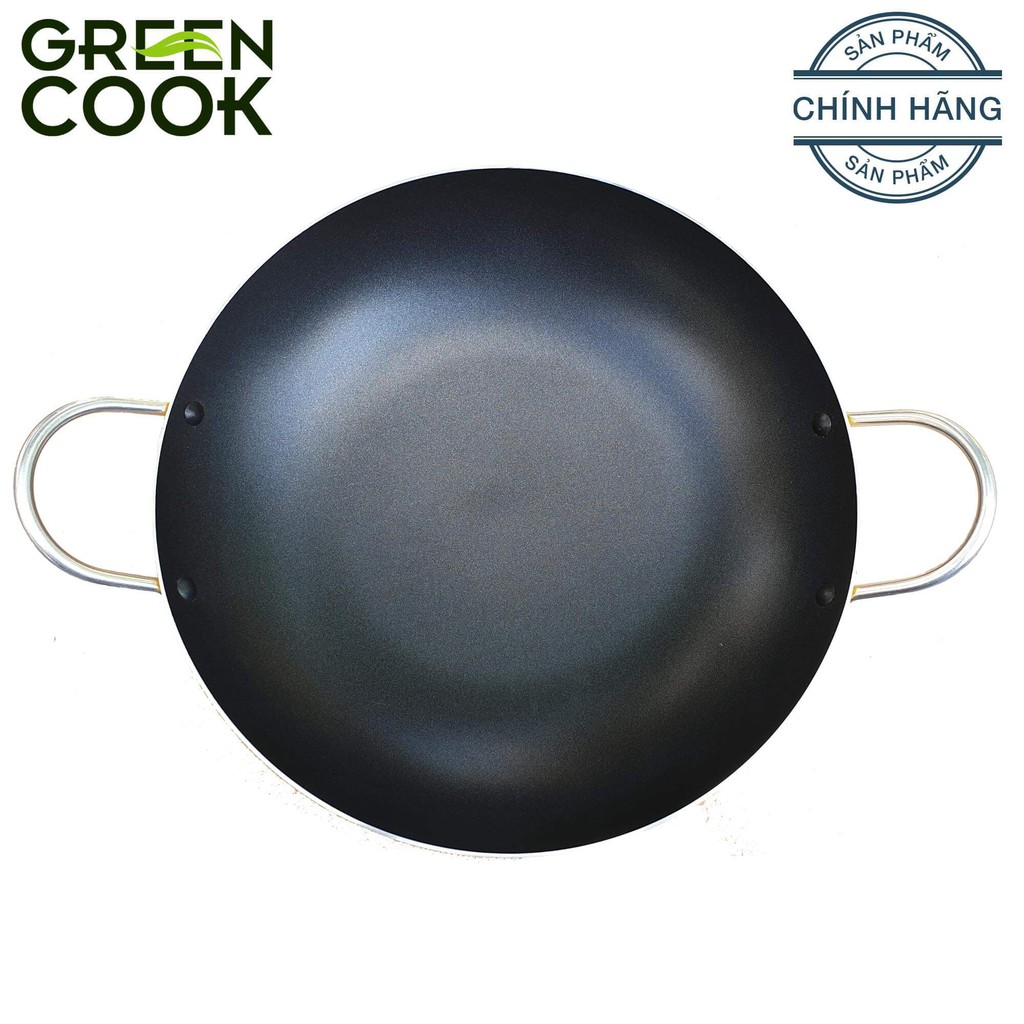 Chảo xào chống dính sâu lòng Green Cook GCP03-34 ALLCARE size 34 cm màu vàng  ( Không dùng cho bếp từ )