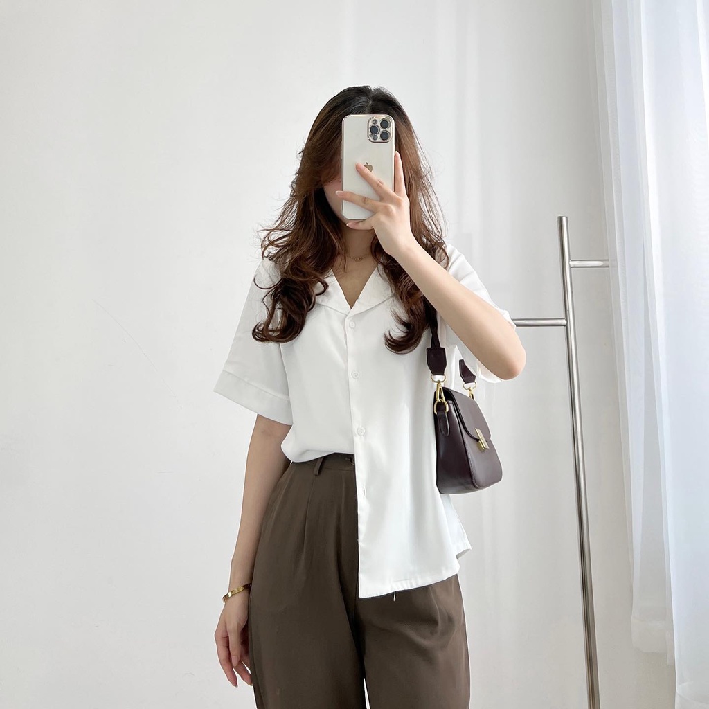 Áo sơ mi cộc tay cổ V thời trang thiết kế miho house