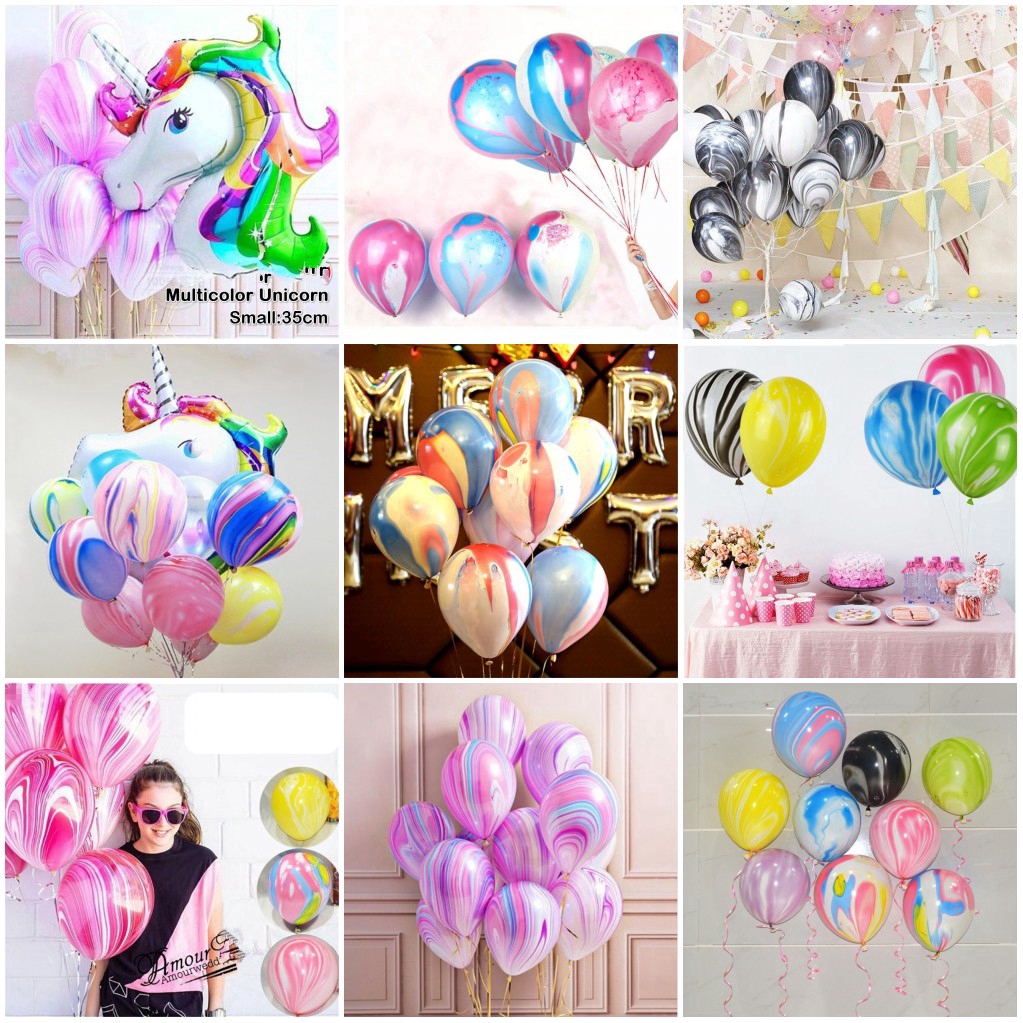 Set 10 quả bóng bay 12 inch họa tiết cẩm thạch nhiều màu sắc trang trí tiệc sinh nhật