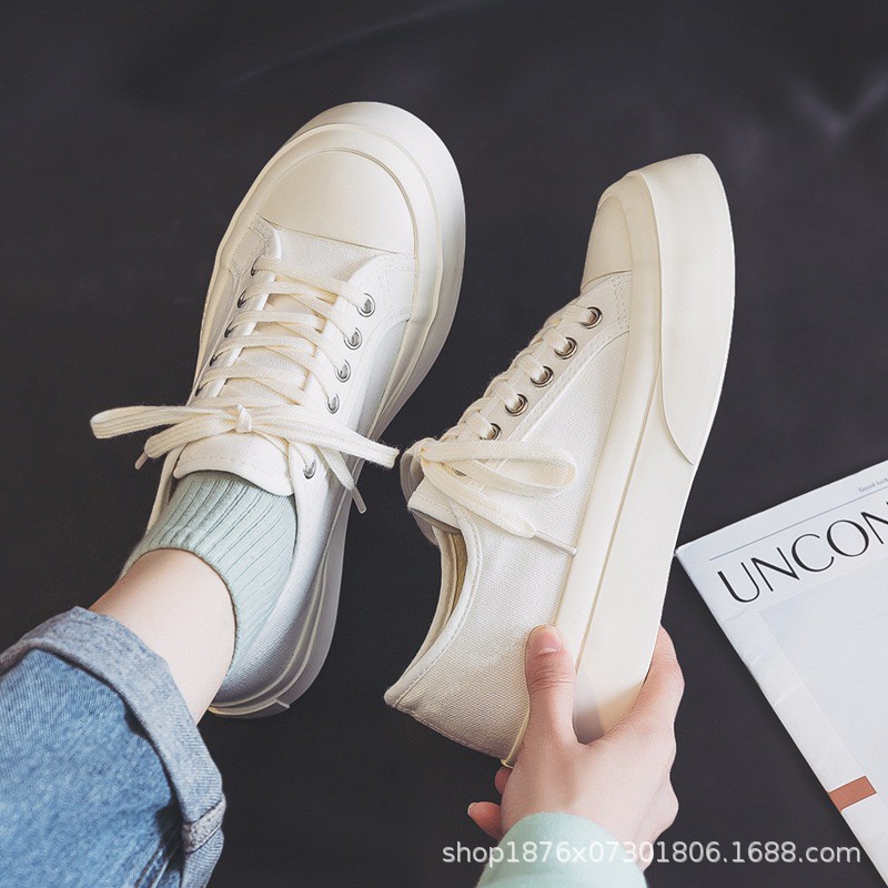 Giày thể thao nữ cv đế bánh mì cổ thấp hàng quảng châu, giầy ulzzang vải canvas đế bằng