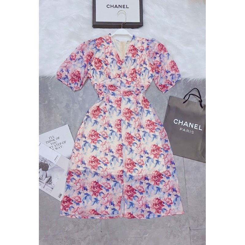 [Mã WASTMAY giảm 15% tối đa 30K đơn 150K] BÁN SỈ VÁY HOA HỒNG CỔ V LY EO CHO NỮ | BigBuy360 - bigbuy360.vn