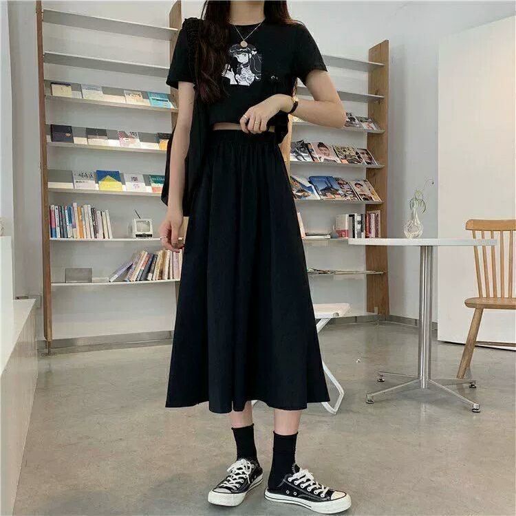 Chân Váy Dài Dáng Chữ a Lưng Cao Màu Đen Trắng mn7i Thời Trang Xuân Hè Cho Nữ