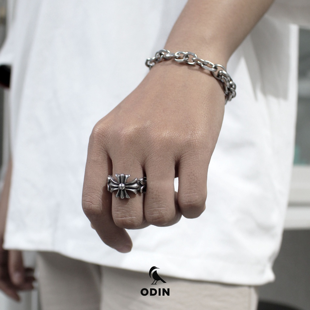 Nhẫn Titan Chorme-heart bản mỏng  - Dạng hình chữ Thập - 100% Titanium - Mã V3
