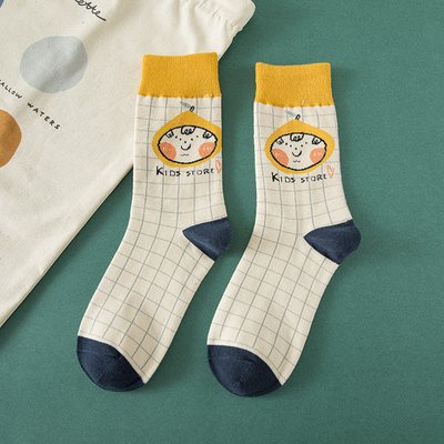 Tất nữ vớ nữ cổ cao chất liệu cotton mềm mại in họa tiết hoạt hình phong cách Hàn Quốc