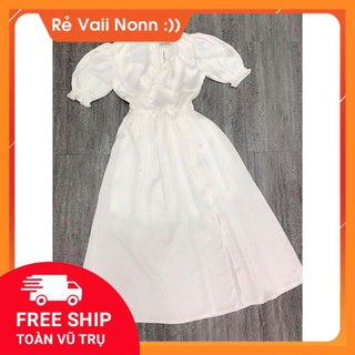 [NEW]DAMDUTIEC  Đầm trắng phi xẻ tà thắt eo
