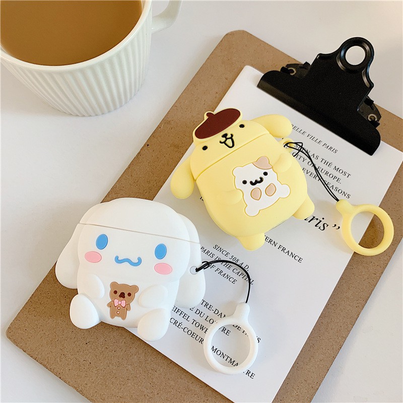 Cute Cinnamoroll Pom Pom Purin Airpods case soft silcone airpods 1 2 wireless  bluetooth headsets protective cover