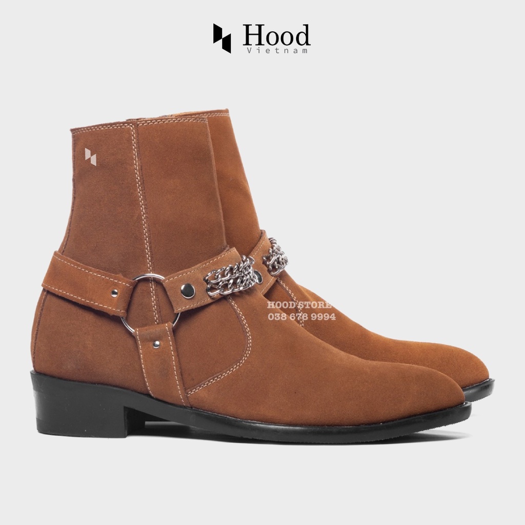 Giày Harness Boot da lộn NÂU - Đế cao su đuc nguyên khối - Bảo hành 12 tháng Hood HoodVN