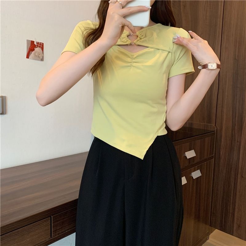 Áo Thun NgắN Tay KhoéT Lỗ HìNh TráI Tim Cho Nữ JL-TX-278